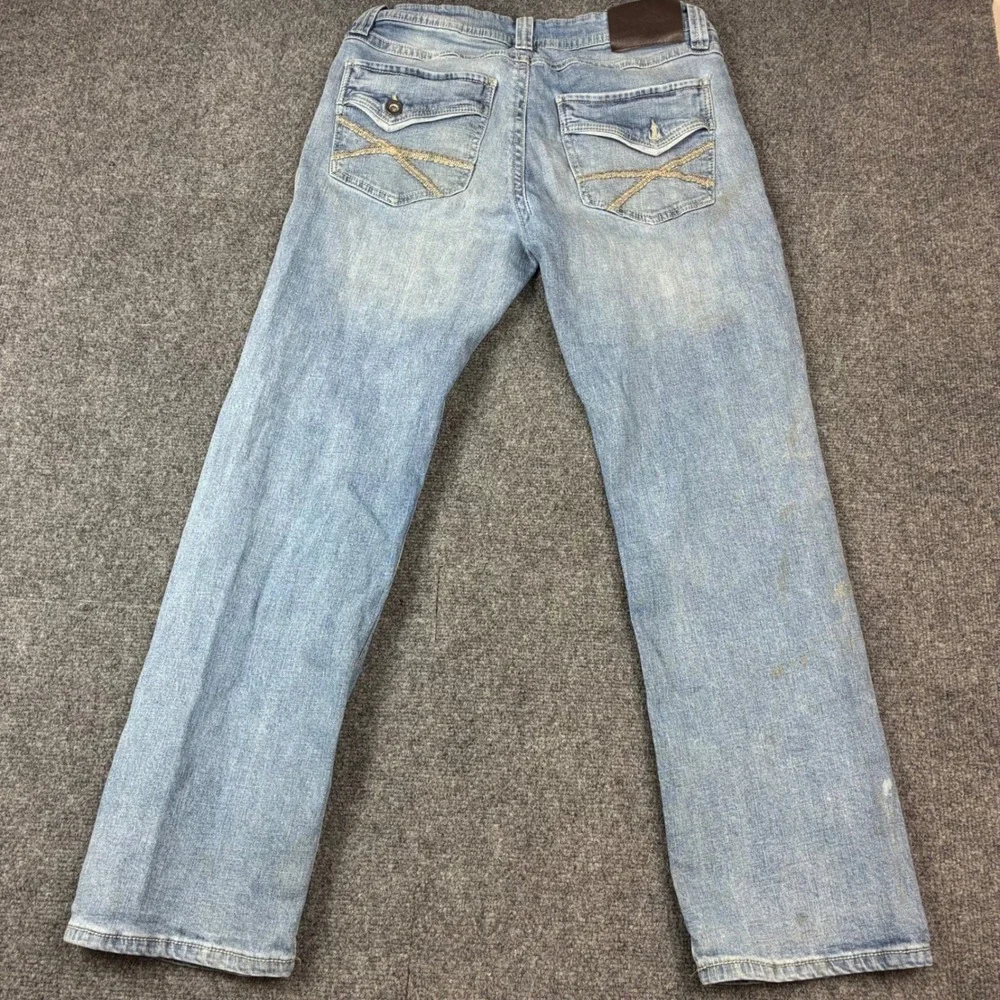 TK Axel‎ Mens Slim Bootcut Jeans Light Wash Blue Denim 32x32 Distressed Stained